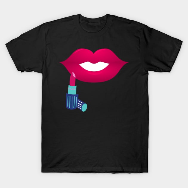 Lollipop red lips. Girly lipstick makeup candy T-Shirt by topsnthings